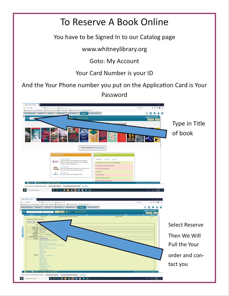 To Reserve a Book Online